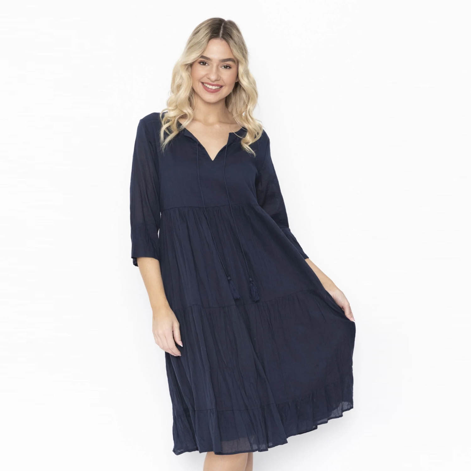 ONE SUMMER Amber Smock Dress in Navy - DW58D-NAV 1 DW58D NAV