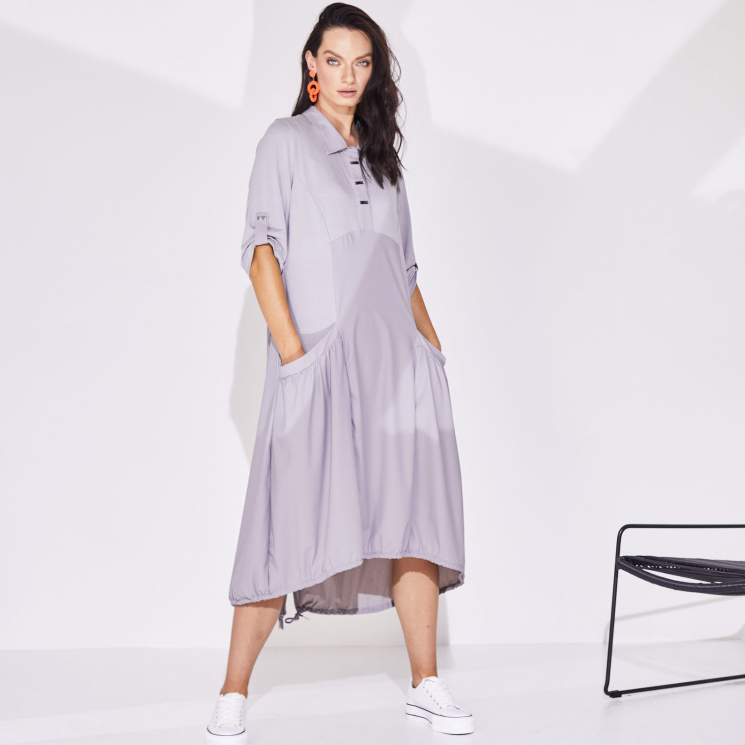 Naya Jersey Mix Dress with Drawstring Hem in Mink - NAS24178 1 NAS24 178 MS 4 scaled 1