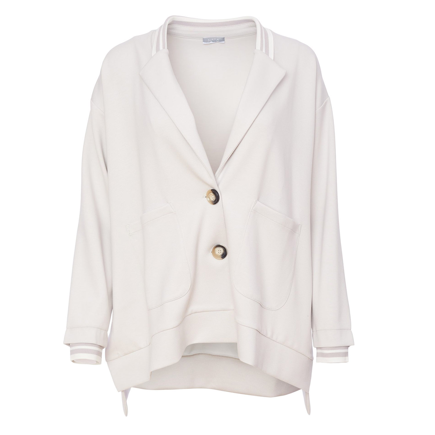 NAYA Box Tailored Jacket with Rib Trim at Collar in Sand - NAS25214 2 NAS24 182 X GS 1 scaled 1