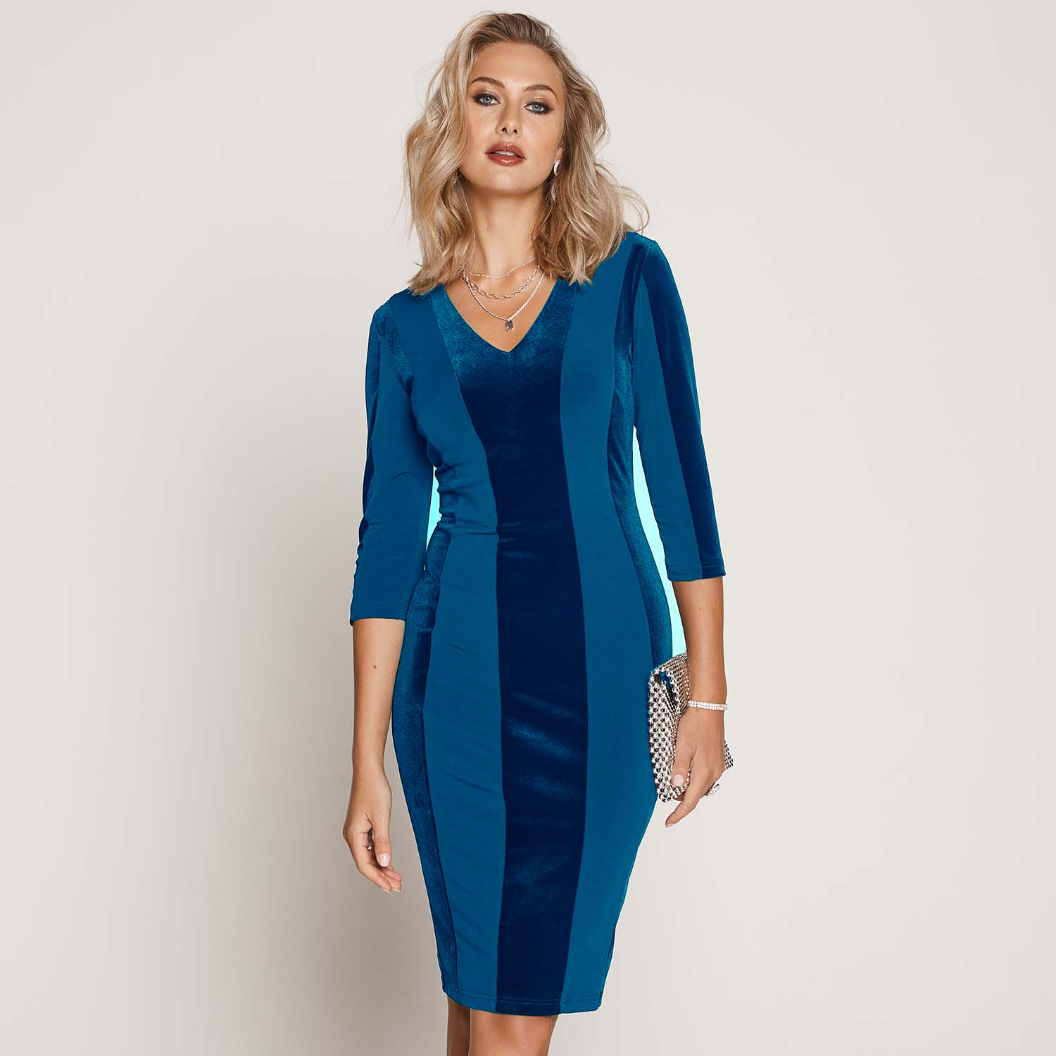 TIA Velvet Stretch Teal Panelled Dress - 78743-7395 1 232 78743 teal copy