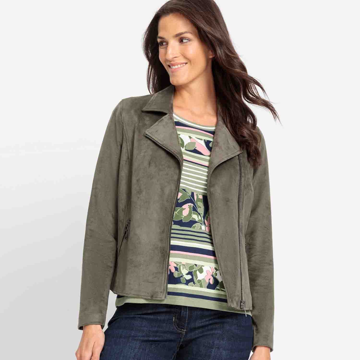 OLSEN Biker Style Jacket in Khaki - 15001386 1 Olsen Digital Garden 24 09 01 50204 15001386