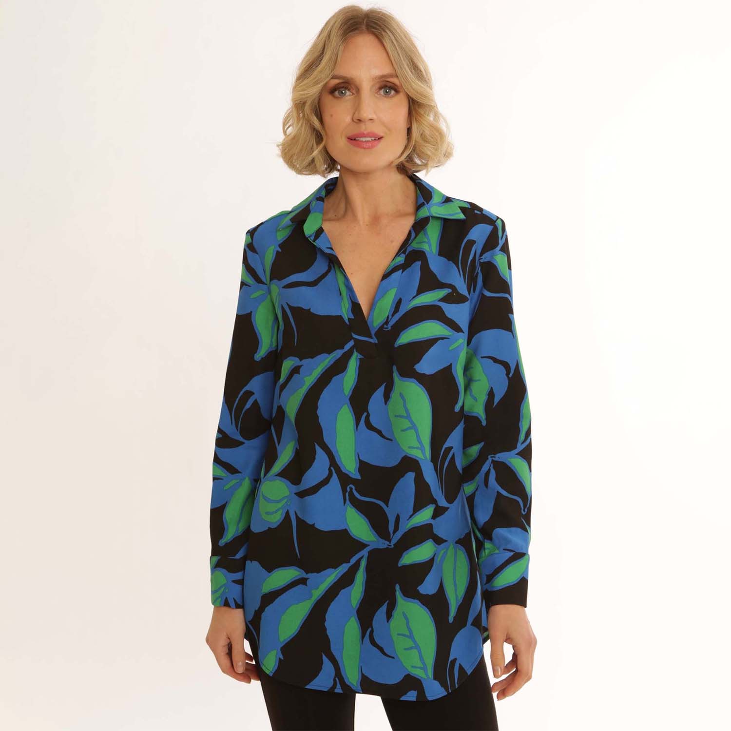 POMODORO Clashing Leaf Blouse in Multi - 12450 1 POMODORO Clashing Leaf Blouse in Multi 12450