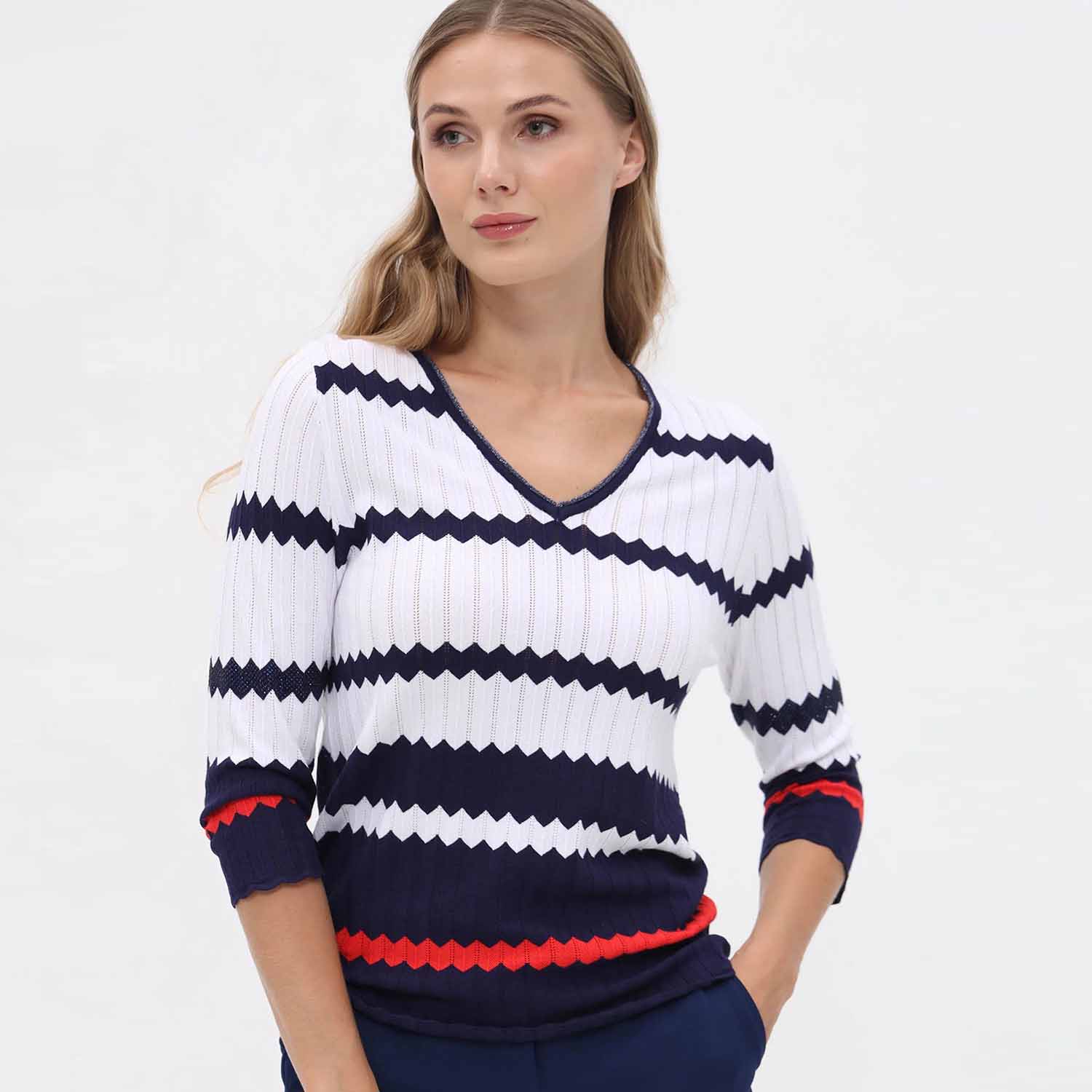 PASSIONI Zigzag Stripe Jumper in Navy/White - 17014 1 170143