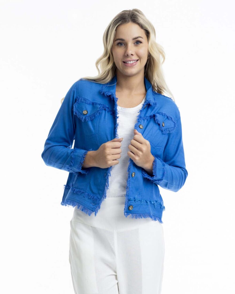 ORIENTIQUE Essentials Linen Blend Jacket in Electric Blue 42118