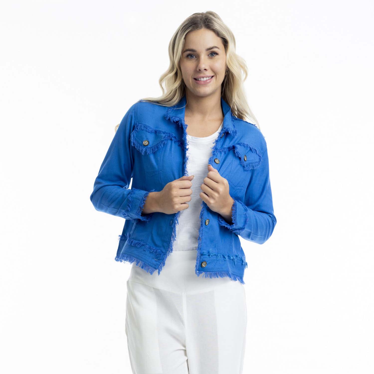 ORIENTIQUE Essentials Linen Blend Jacket in Electric Blue - 42118 1 ORIENTIQUE Essentials Linen Blend Jacket in Electric Blue 42118