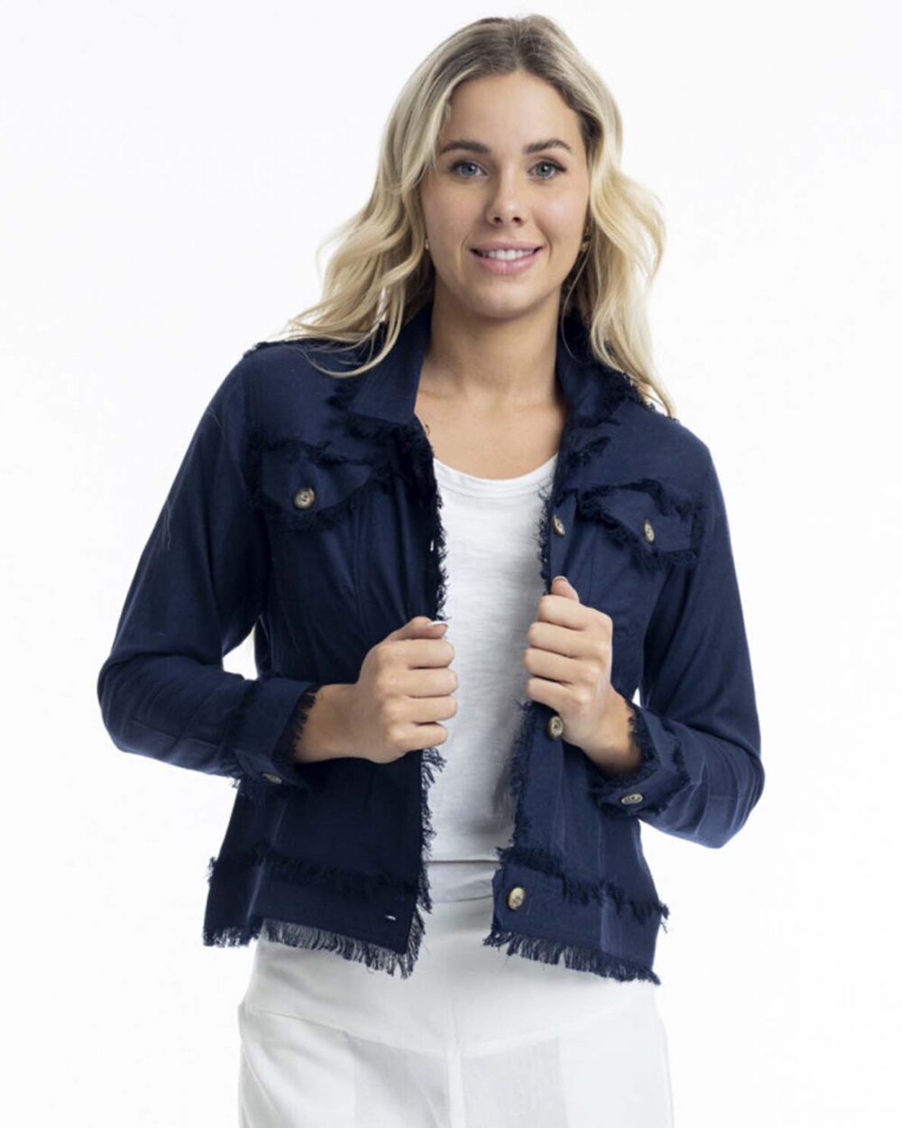 ORIENTIQUE Essentials Linen Blend Jacket in Navy 42118