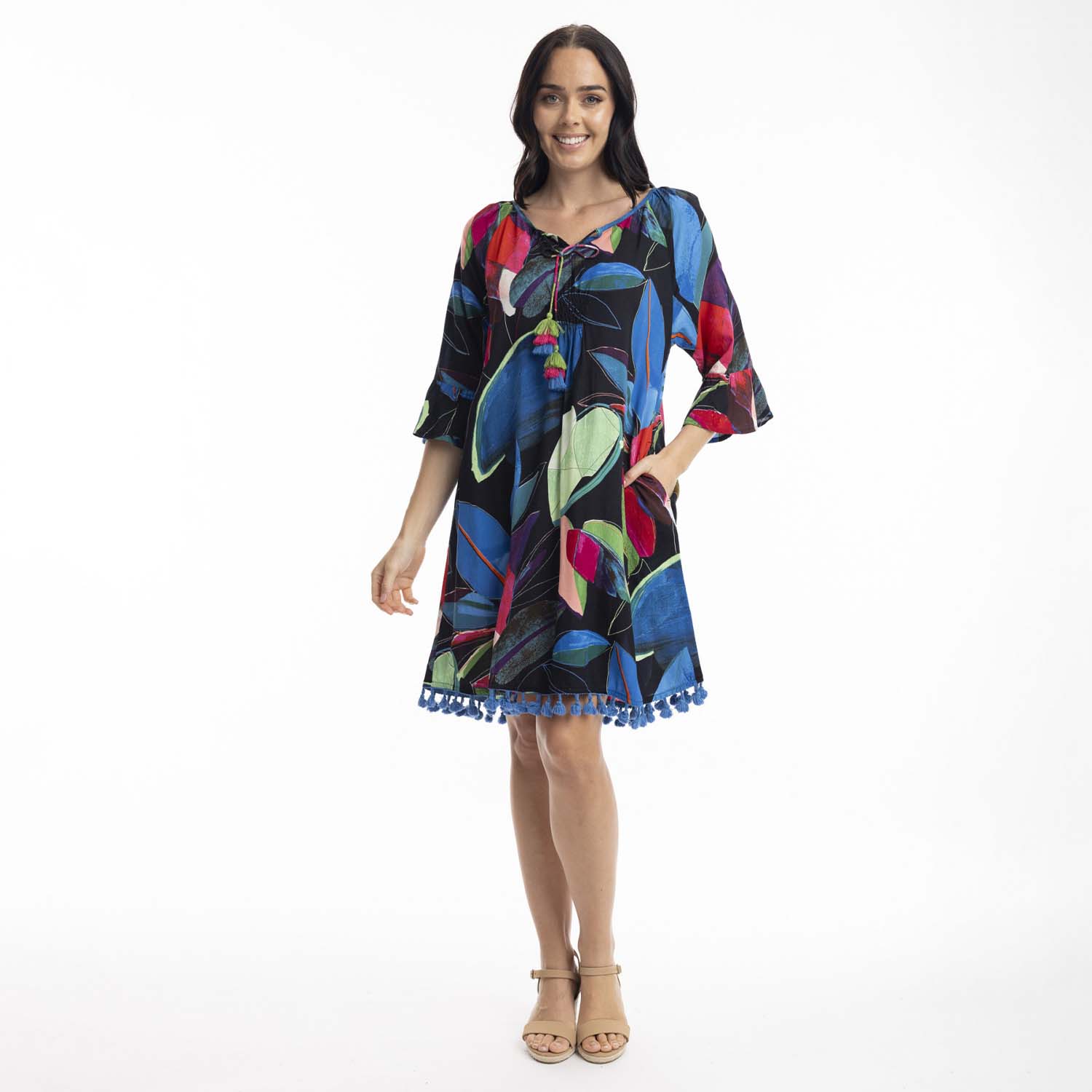 ORIENTIQUE Seychelles Tassel Dress in Multi - 91006 1 ORIENTIQUE Seychelles Tassel Dress in Multi 91006