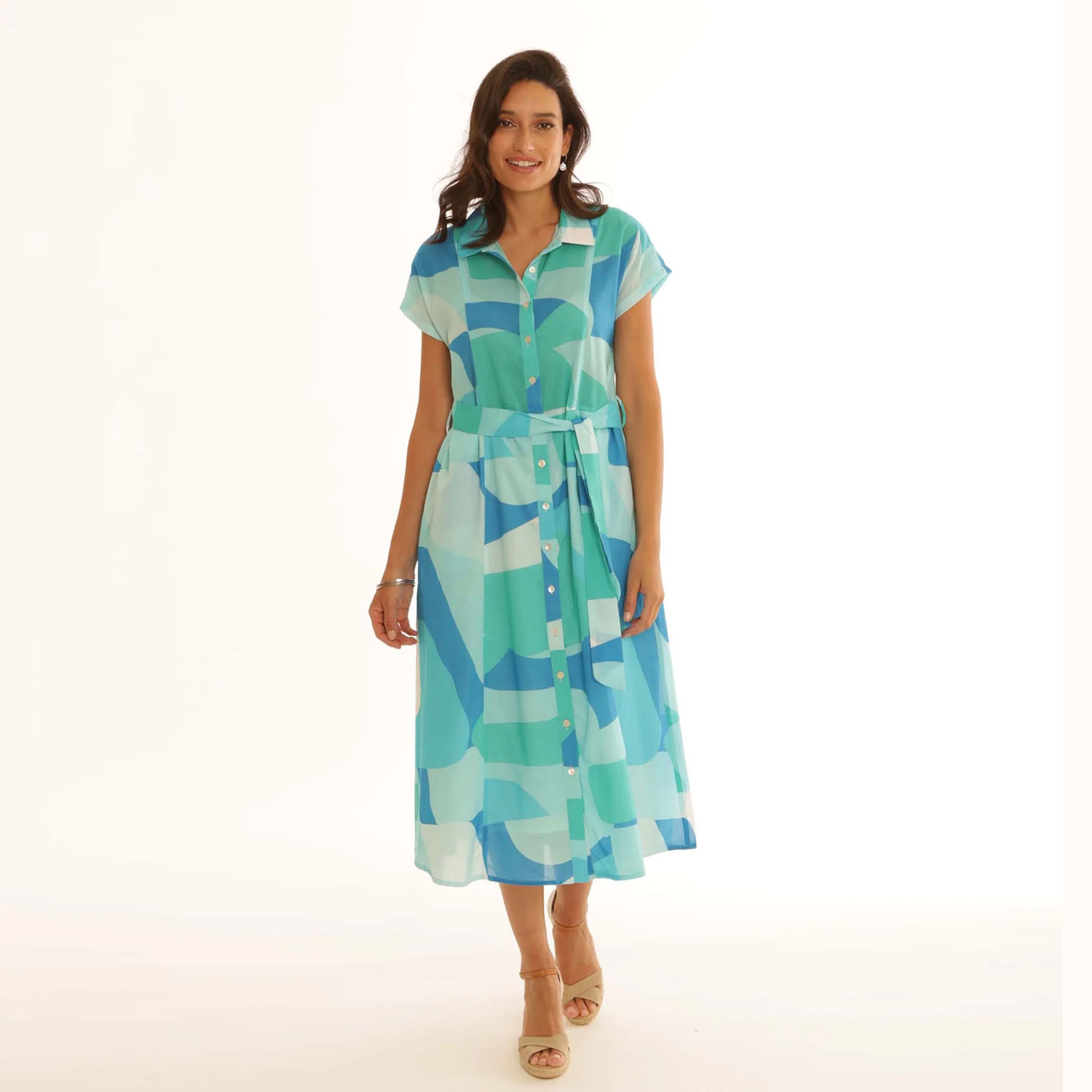 POMODORO Abstract Midi Dress in Turquoise - 52502 1 pomodoroclothingabstractmididress52502turquoise 1800x1800