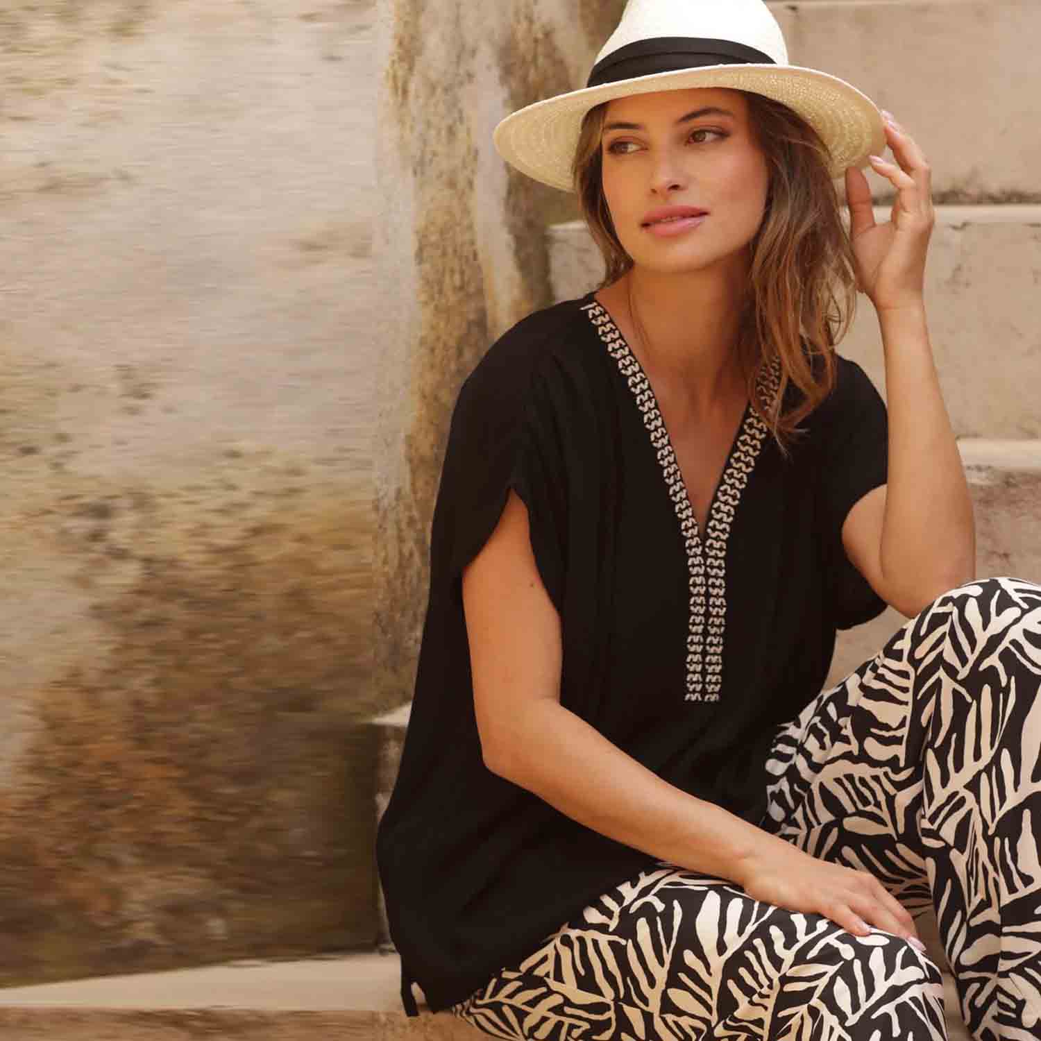 POMODORO Solid Criss Cross Top in Black - 72511 1 pomodoroclothingsolidcrisscrosstop72511black 1800x1800