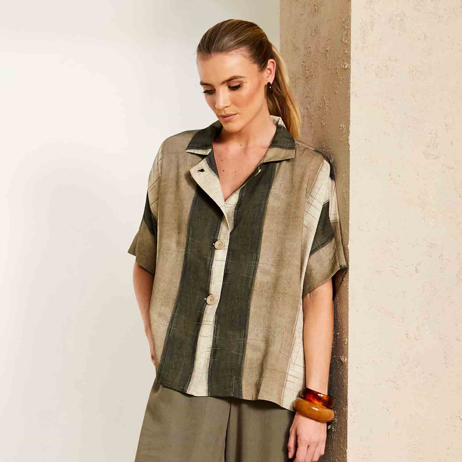 NAYA Wide Stripe Scratch Print Jacket in Army - NAS25269 1 NAS25 269 271 MS 3