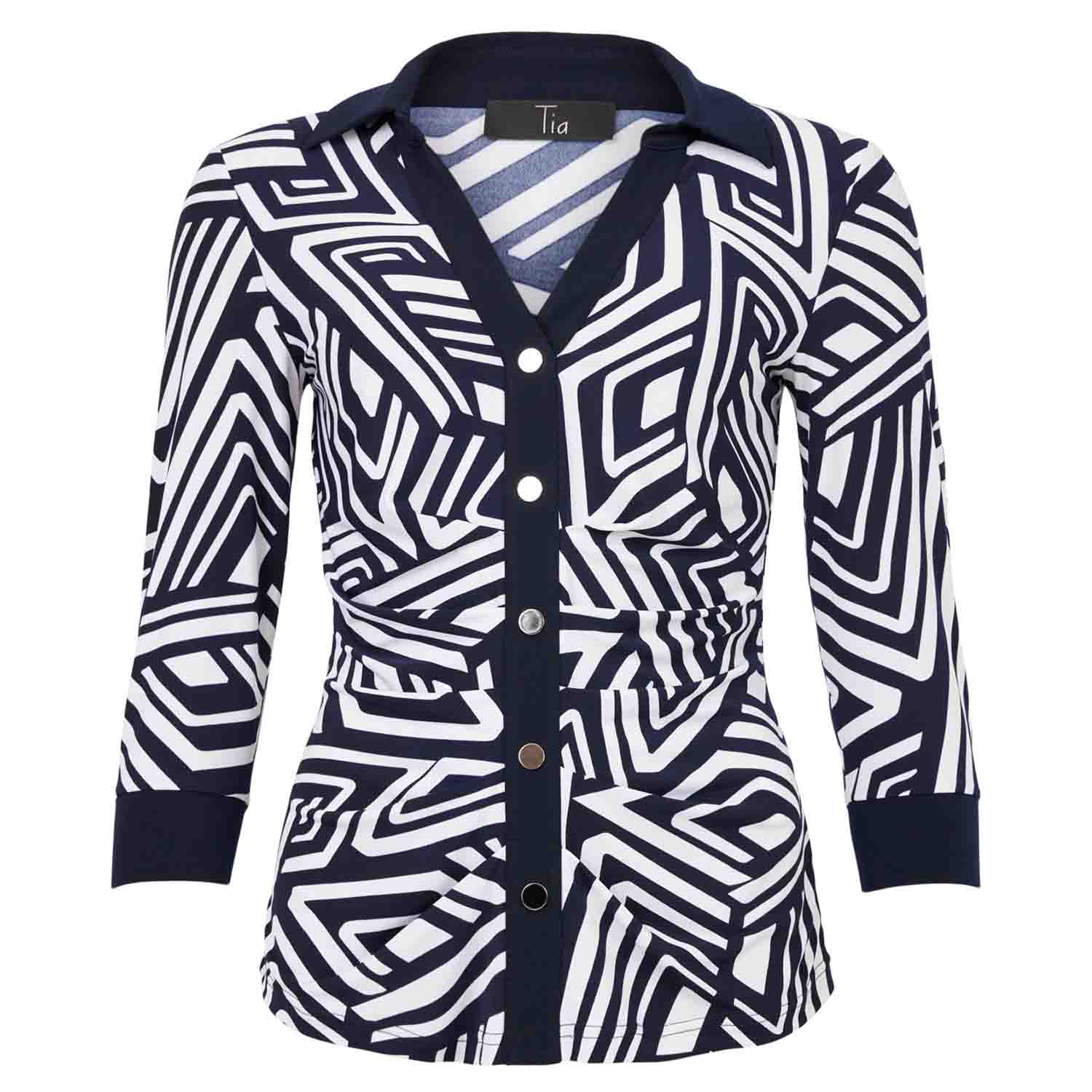 TIA Top with Collar in Navy/White - 73078-7948 1 151 73078 07948 69A