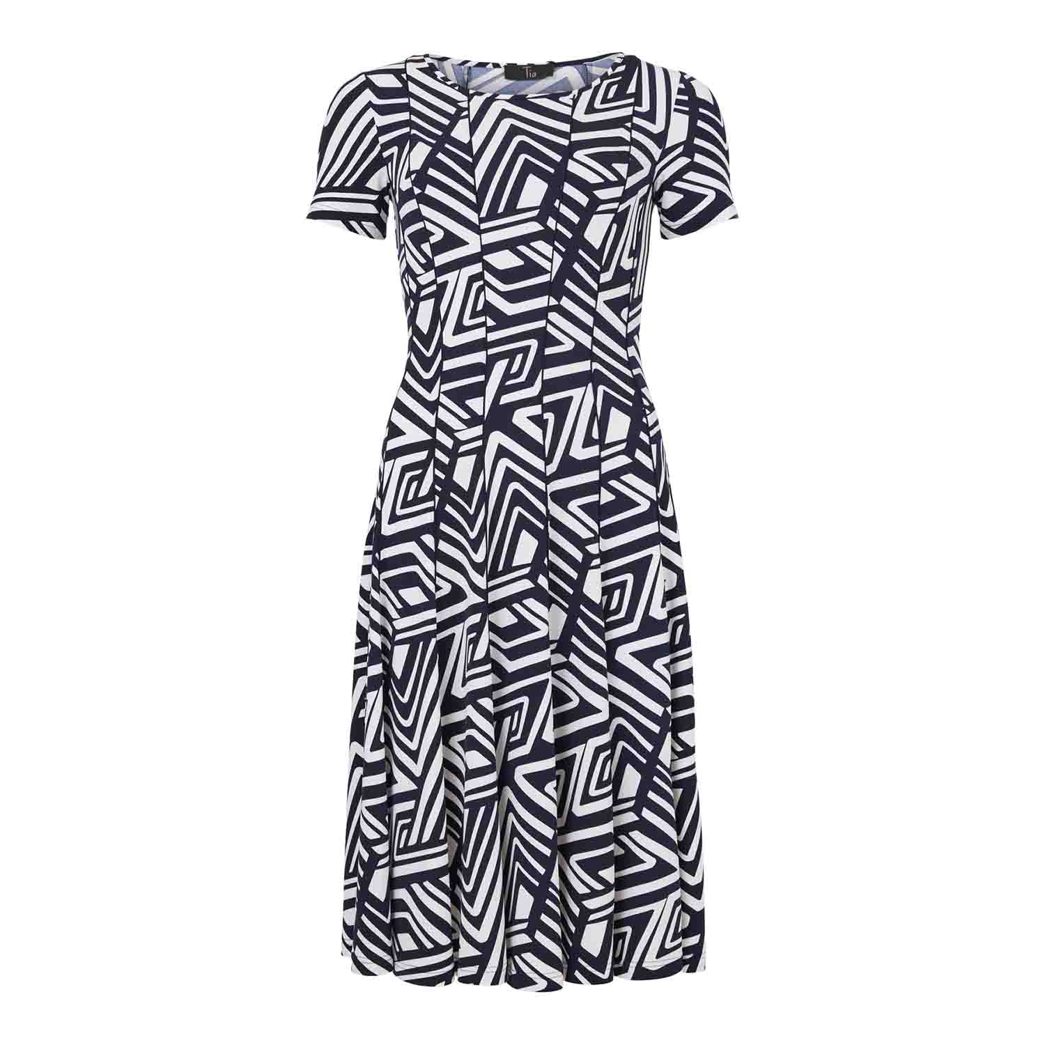 TIA Abstract Patterned Dress in Navy & White - 78355-7948 1 151 78355 07948 69A