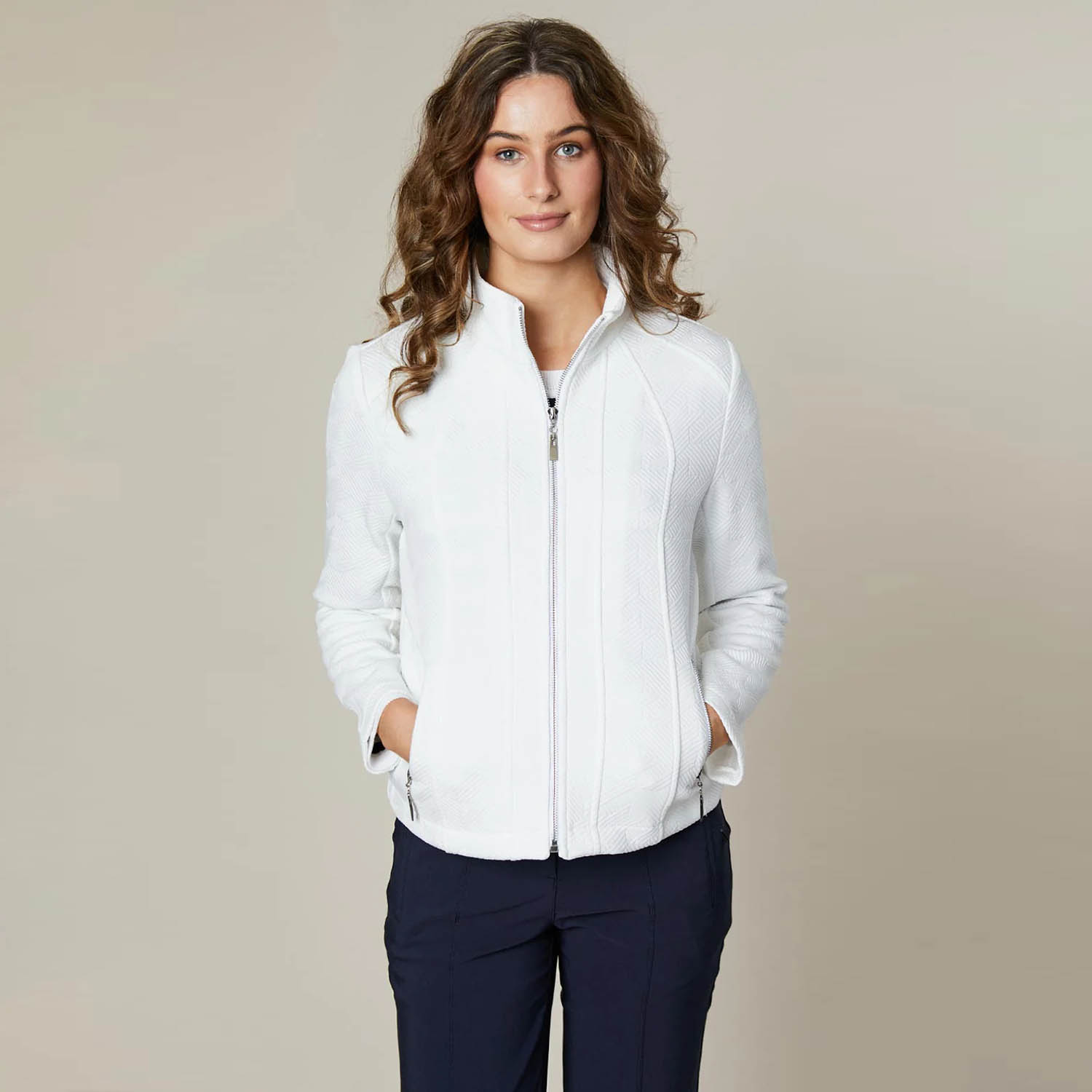 JESSICA GRAAF Embossed Zipped Sweatshirt Jacket in White - 29308 1 29308L