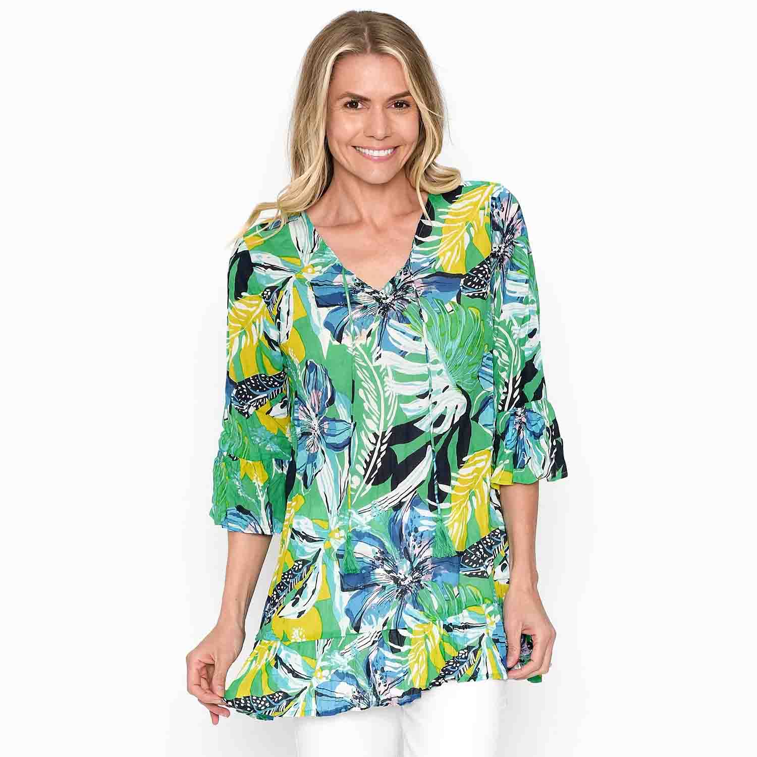 ONE SUMMER Emma Top in Blue/Green - DW53H-D02 1 DW53H DO2 Emma