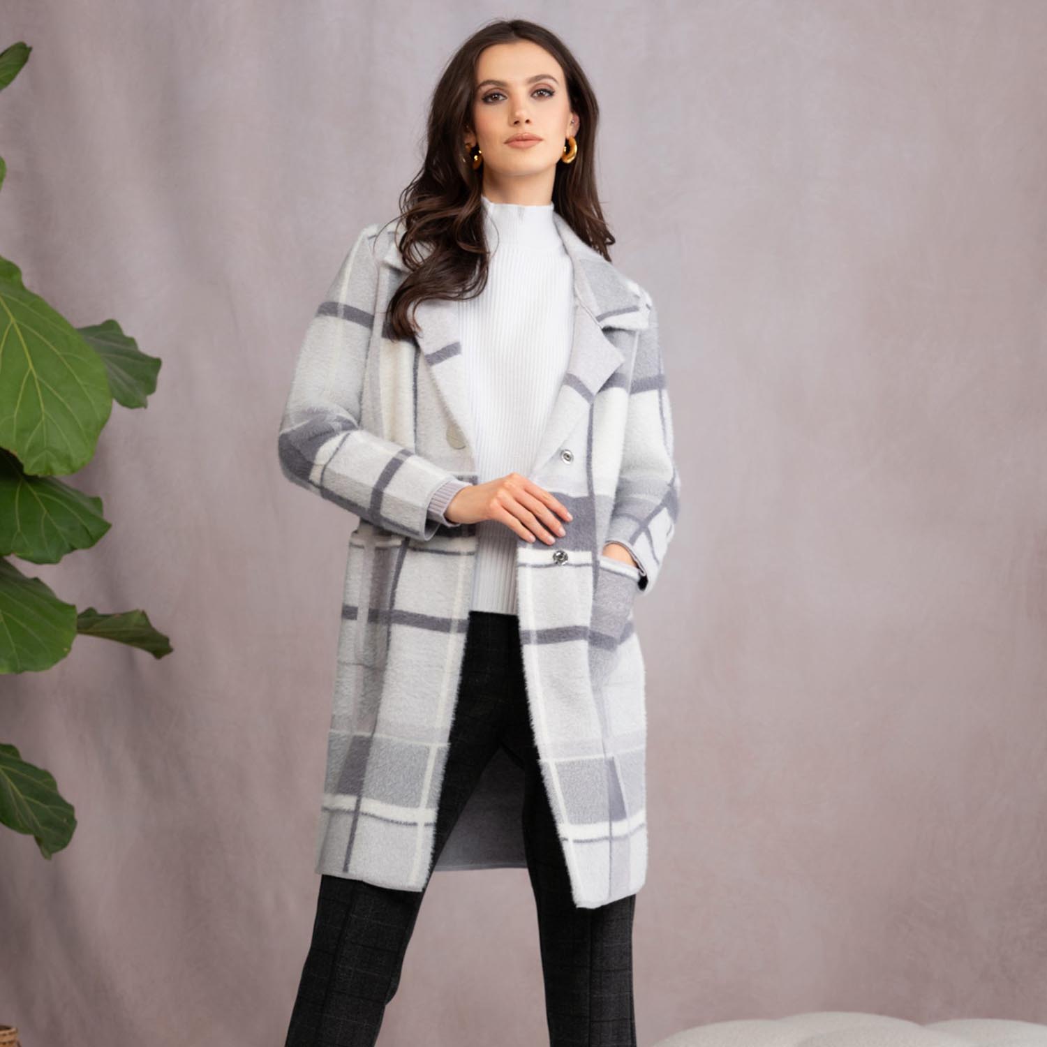 ALISON SHERI Check Coatigan in Grey Combo - A46182 1 A46182