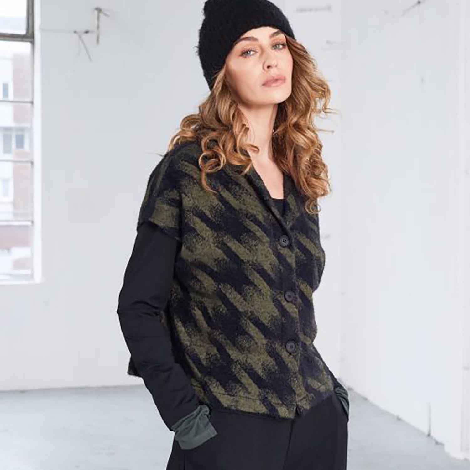 NAYA Houndstooth Knit Jacket in Moss - NAW25152 1 NAW25 152 110 279 MS 5 1024x683 1