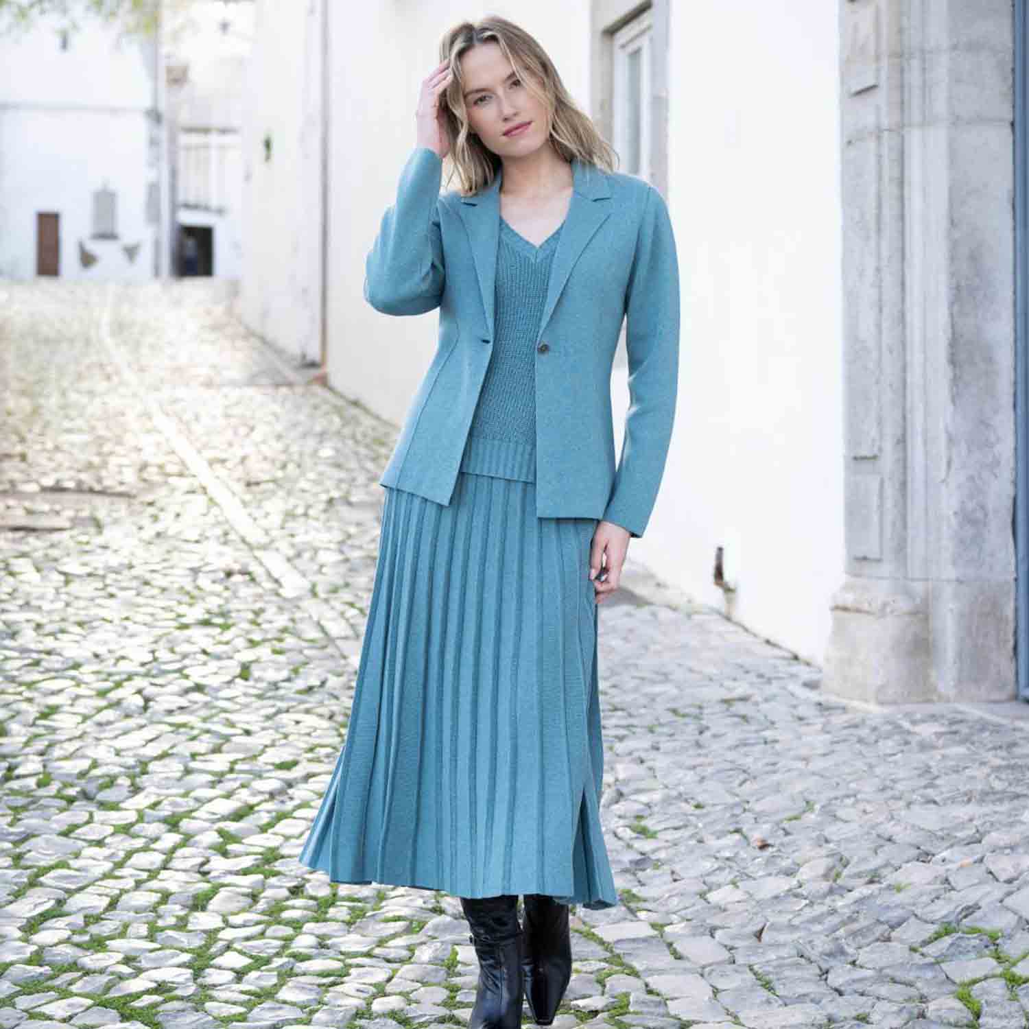 MARBLE A-line Pleated Midi Skirt in Sea Foam - 7176 1 7176 223 F