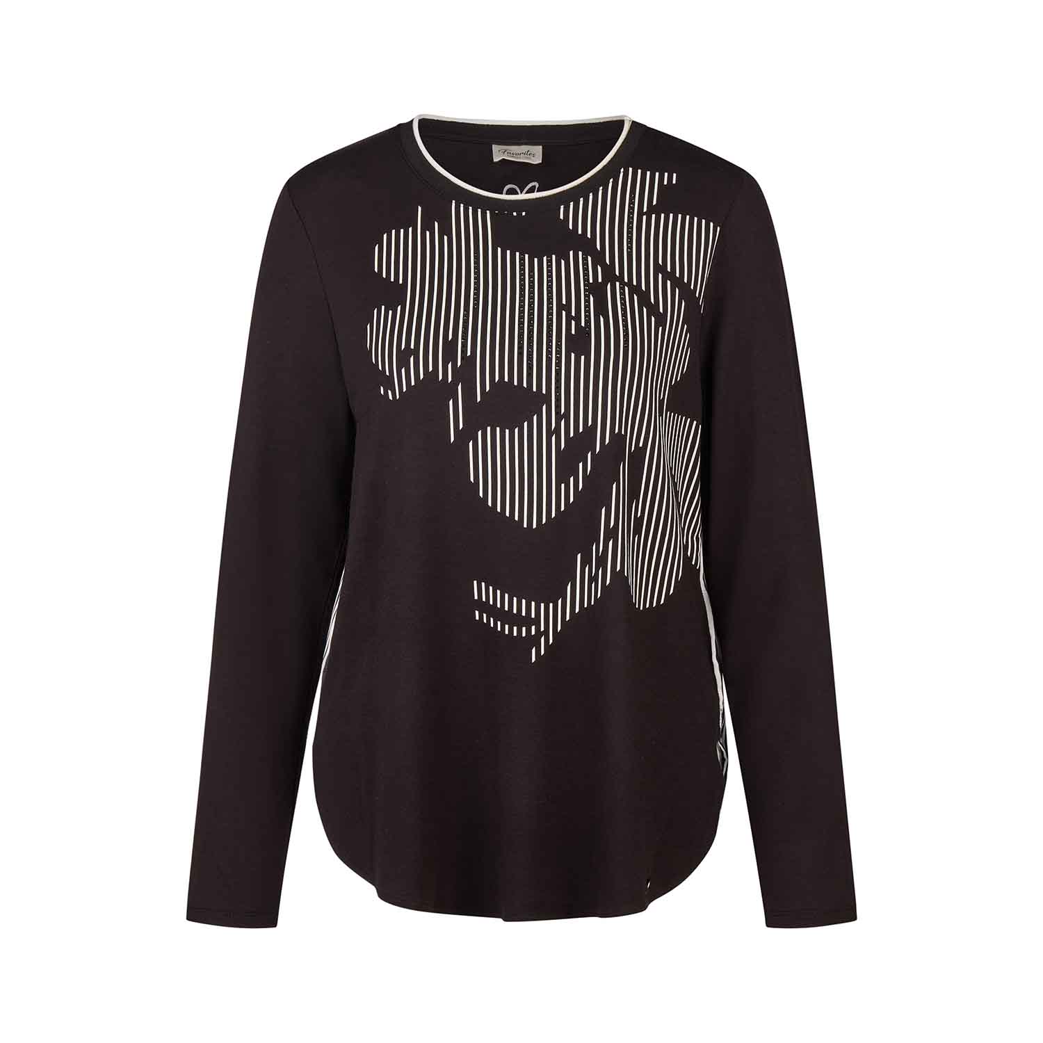 BARBARA LEBEK Round Neck Top with Floral Motif and Striped Back - 35620052 1 Barbara Lebe Winter 2025 999 35620052