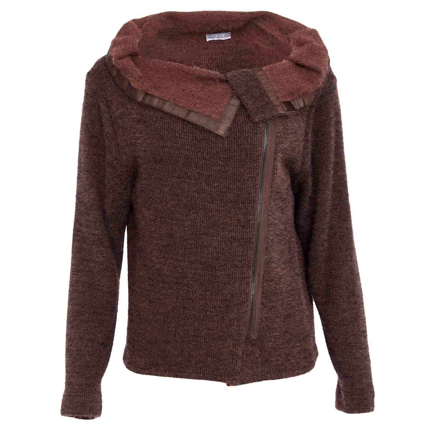 NAYA Mohair Look Knit with Cut Away Collar and Zip Detail in Cocoa - NAW25162 2 NAW25 162 X GS 1 1365x2048 1
