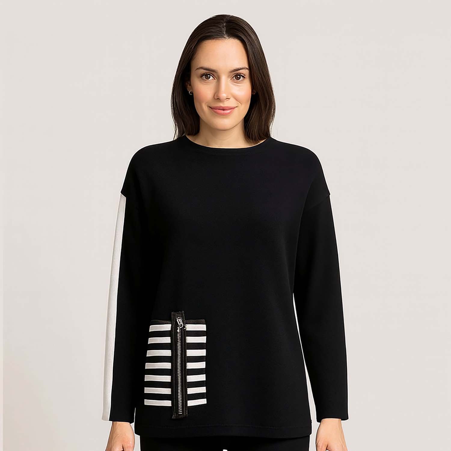 PERUZZI Stripe Pocket Knit in Black & White - AW25183 1 AW25183aa