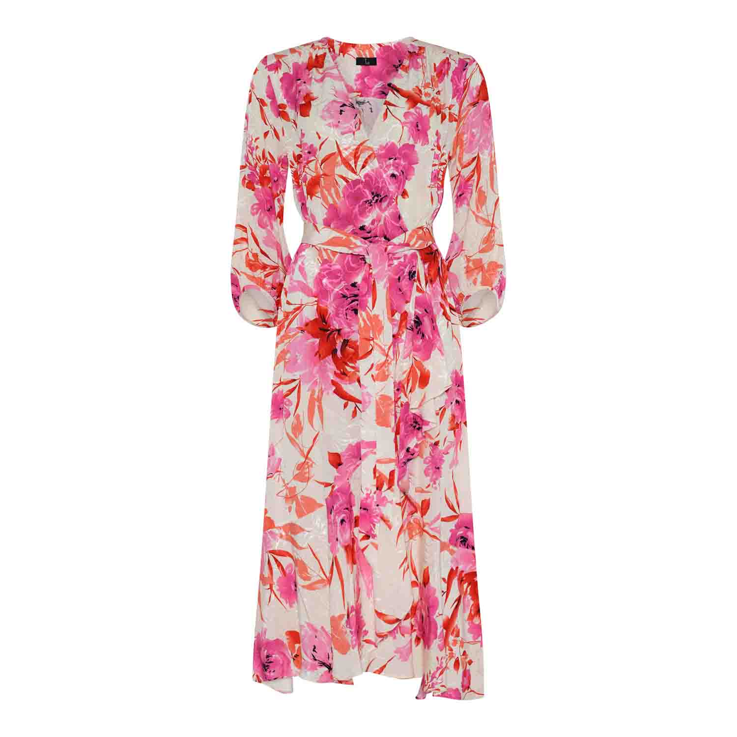 TIA 78654-7574 WRAP OVER DRESS-PINK/ORANGE 1 132 78654 07574 42A