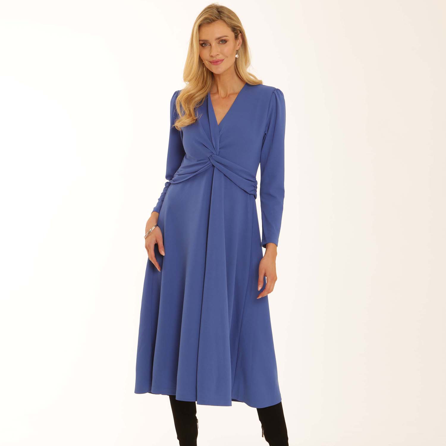 POMODORO 42554 DRESS-BLUE 1 42554 solid jersey dress blue
