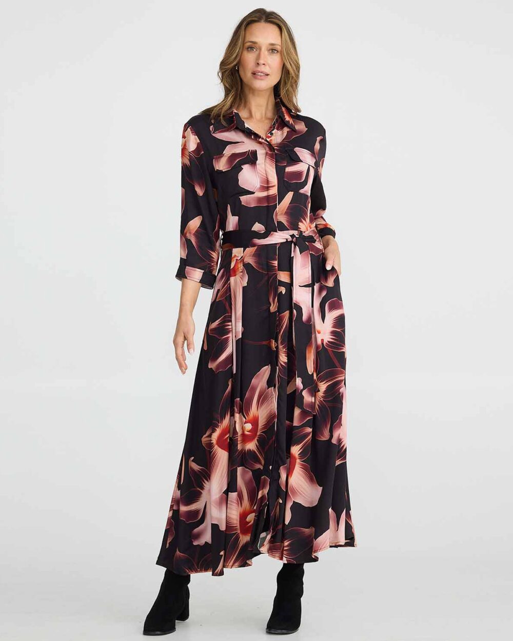 BT25122 3 Rossellini 3qtr Sleeve Dress Night Orchid 1