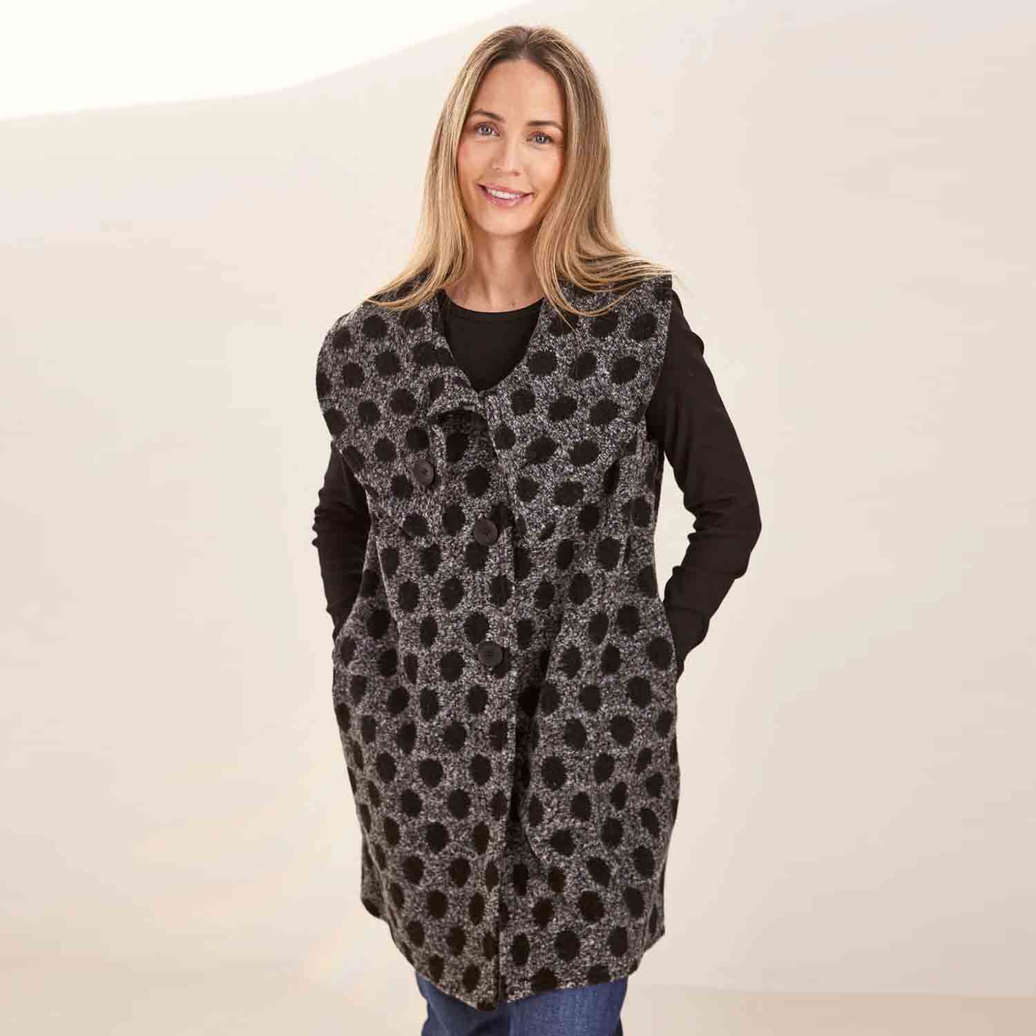 SEE SAW SS171 LONG GILET SPOT-CHARCOAL 2 SS171 2