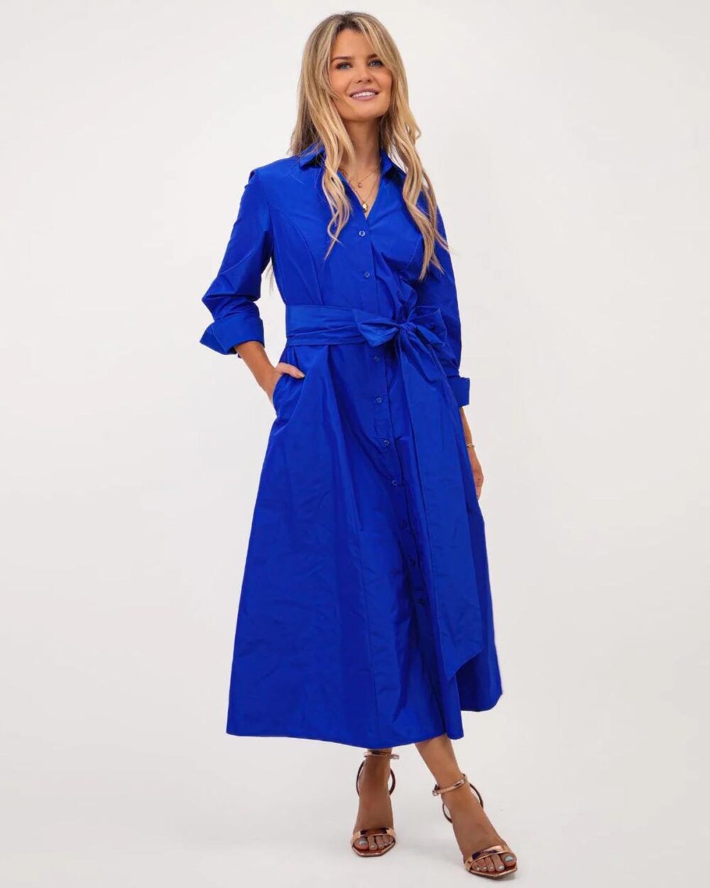 Kate Pippa Victoria Taffeta Midi Dress In Royal Blue