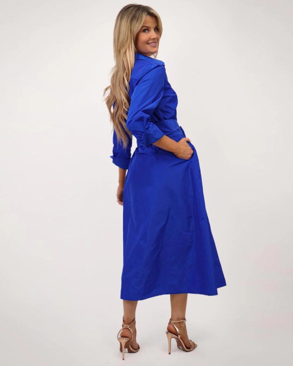 Kate Pippa Victoria Taffeta Midi Dress In Royal Blue 5