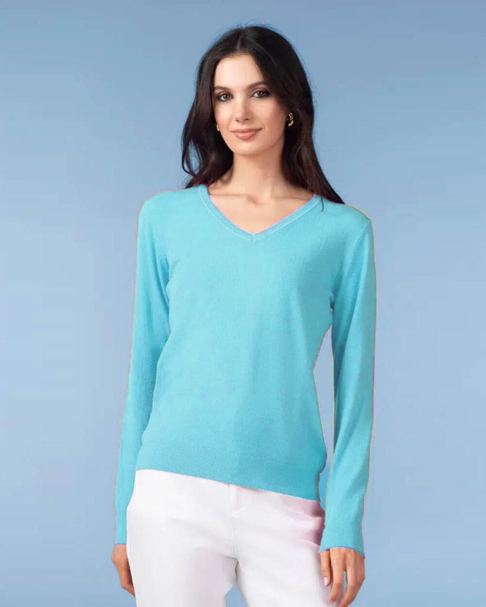 ALISON SHERI YRE703 V NECK JUMPER-AQUA