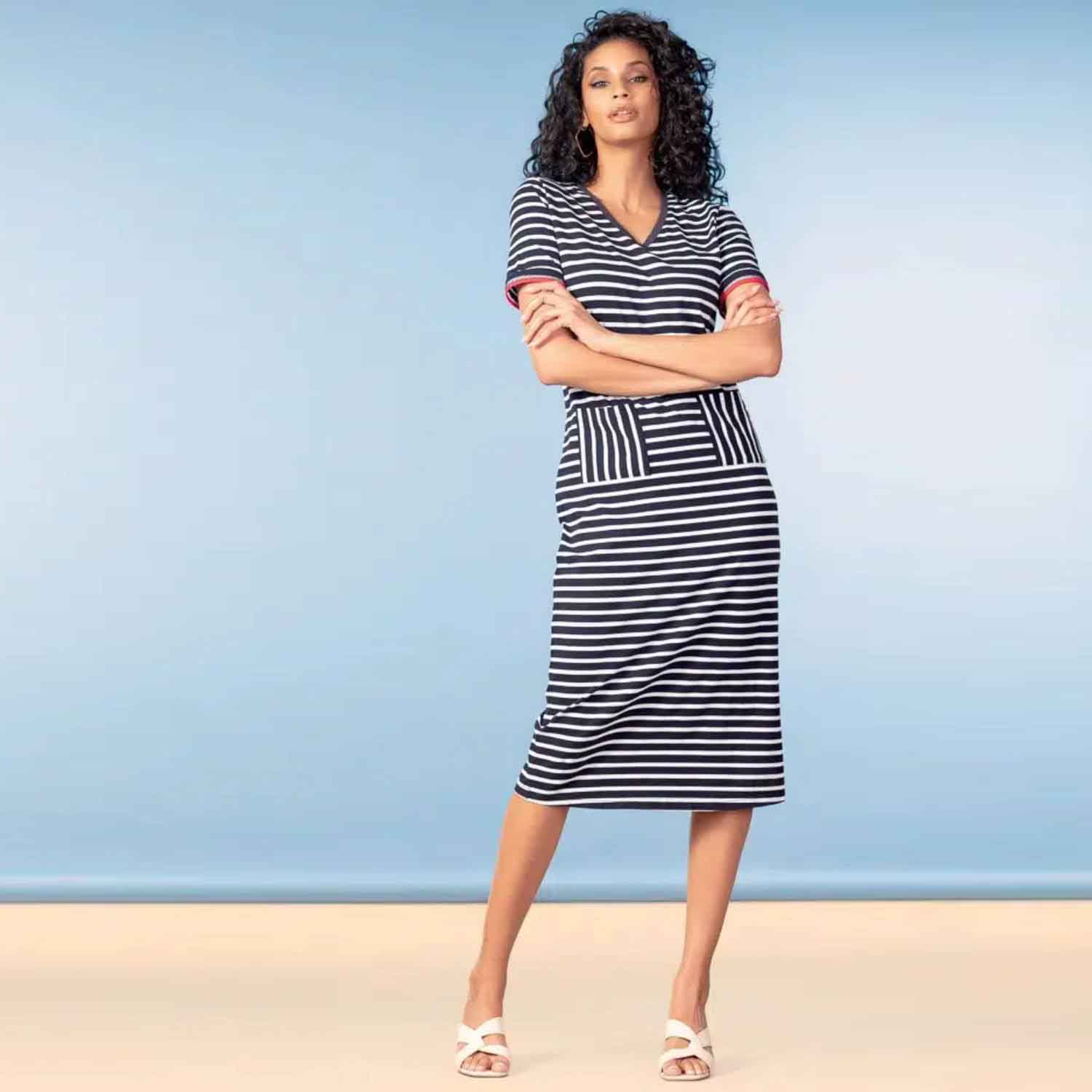 ALISON SHERI A47506 STRIPE DRESS-NAVY 1 A47506 navy 1