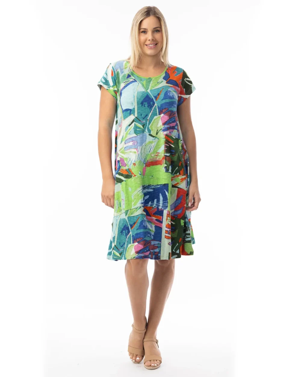 ORIENTIQUE 20152 SHIFT DRESS-BLUE LEAVES