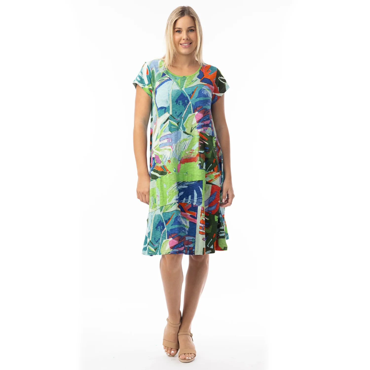 ORIENTIQUE 20152 SHIFT DRESS-BLUE LEAVES 1 ORIENTIQUE 20152 SHIFT DRESS-BLUE LEAVES