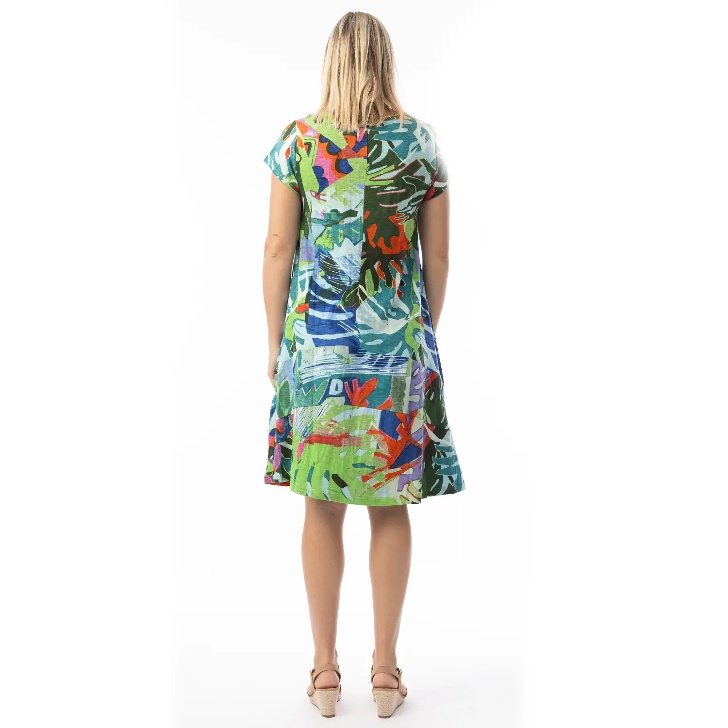 ORIENTIQUE 20152 SHIFT DRESS-BLUE LEAVES 2 ORIENTIQUE 20152 SHIFT DRESS-BLUE LEAVES - Image 2