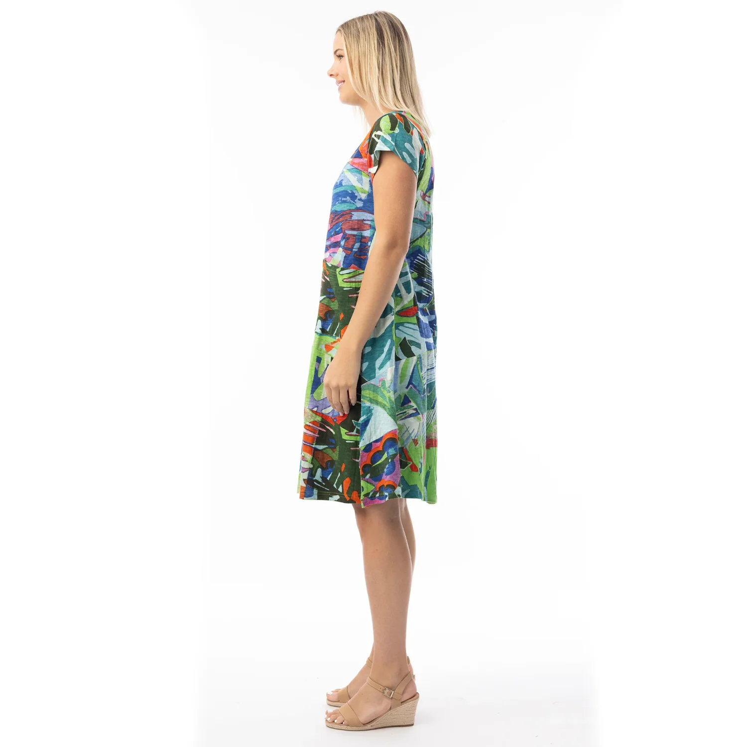 ORIENTIQUE 20152 SHIFT DRESS-BLUE LEAVES 3 ORIENTIQUE 20152 SHIFT DRESS-BLUE LEAVES - Image 3