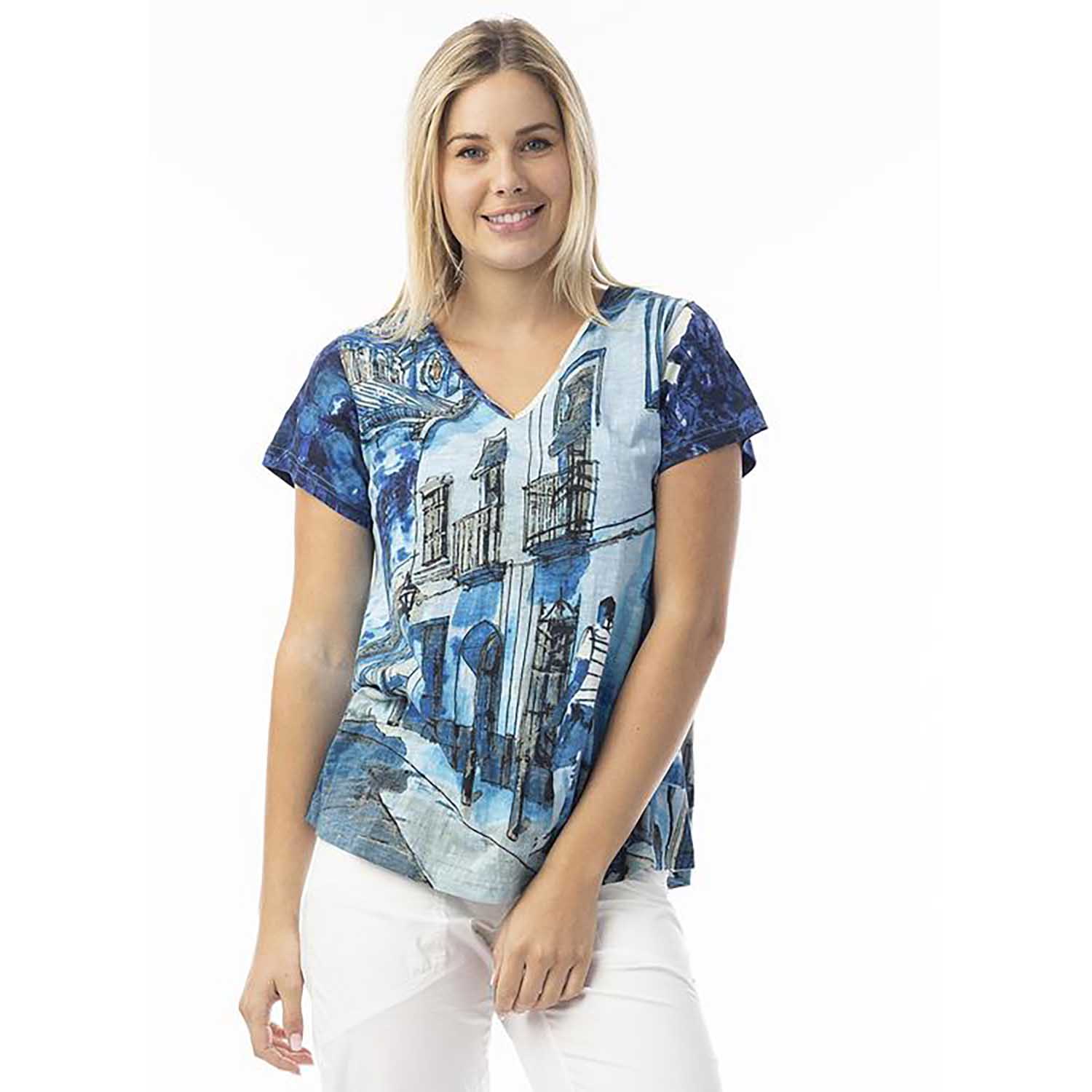 ORIENTIQUE 23098 T-SHIRT-BLUE 1 blue top