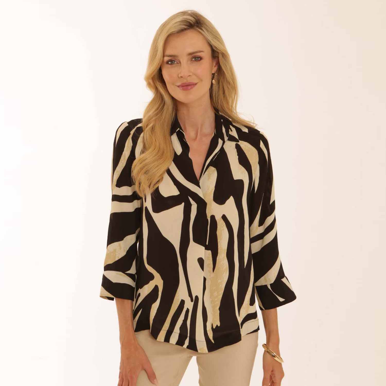 POMODORO 42600 ZEBRA TOP-BLACK 1 zebra shirt