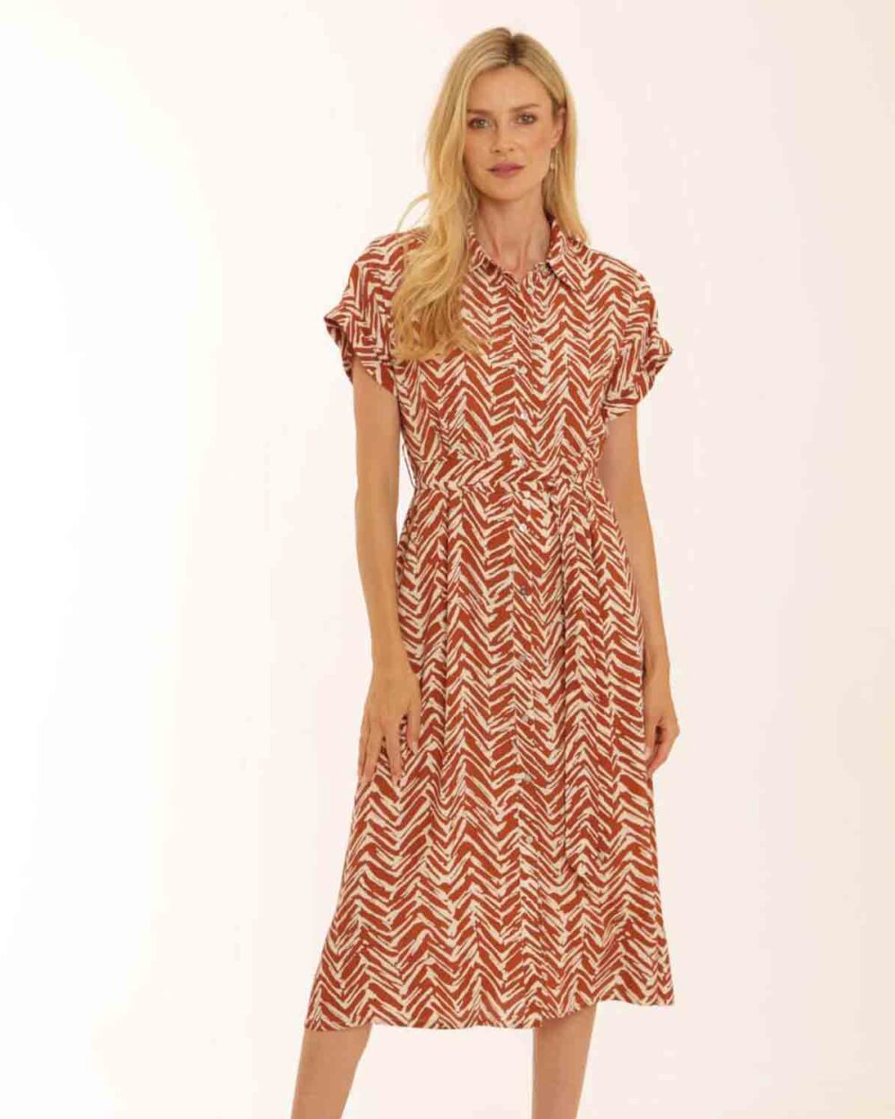 POMODORO 52606 CHEVRON DRESS-RUST