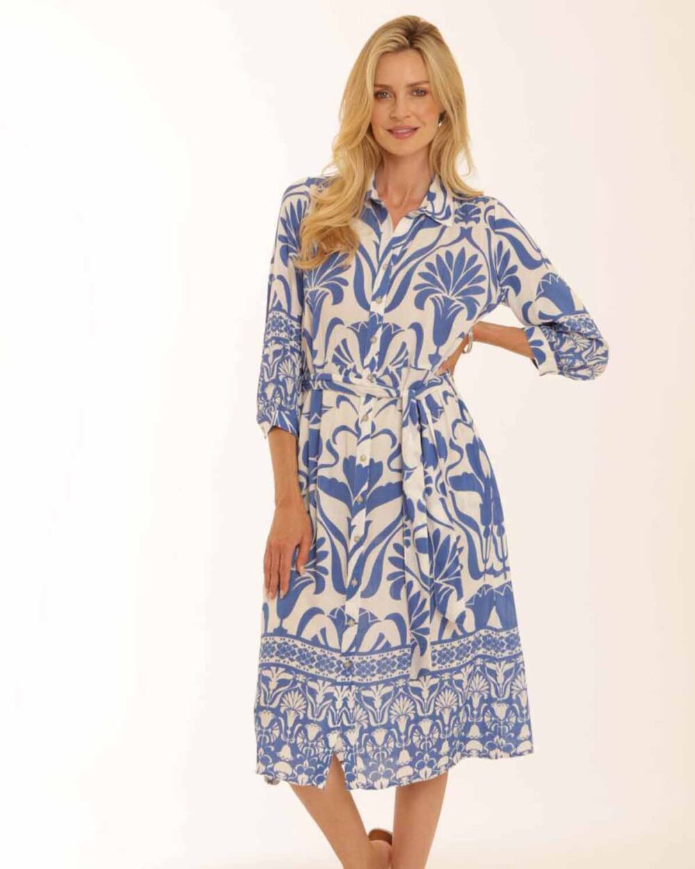 POMODORO 62604 GOA BORDER DRESS-MID BLUE