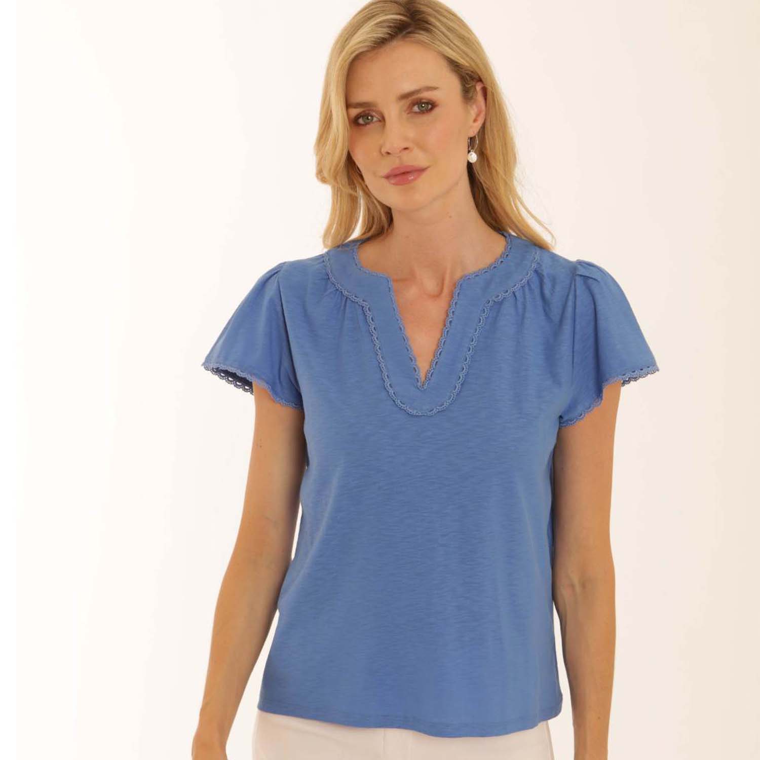 POMODORO 82603 NOTCH NECK T-SHIRT-MID BLUE 1 notch t shirt