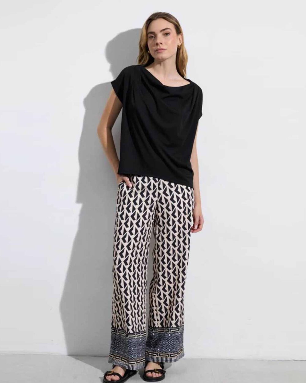 BARILOCHE CISNE PRINT TROUSERS-BLACK/CREAM