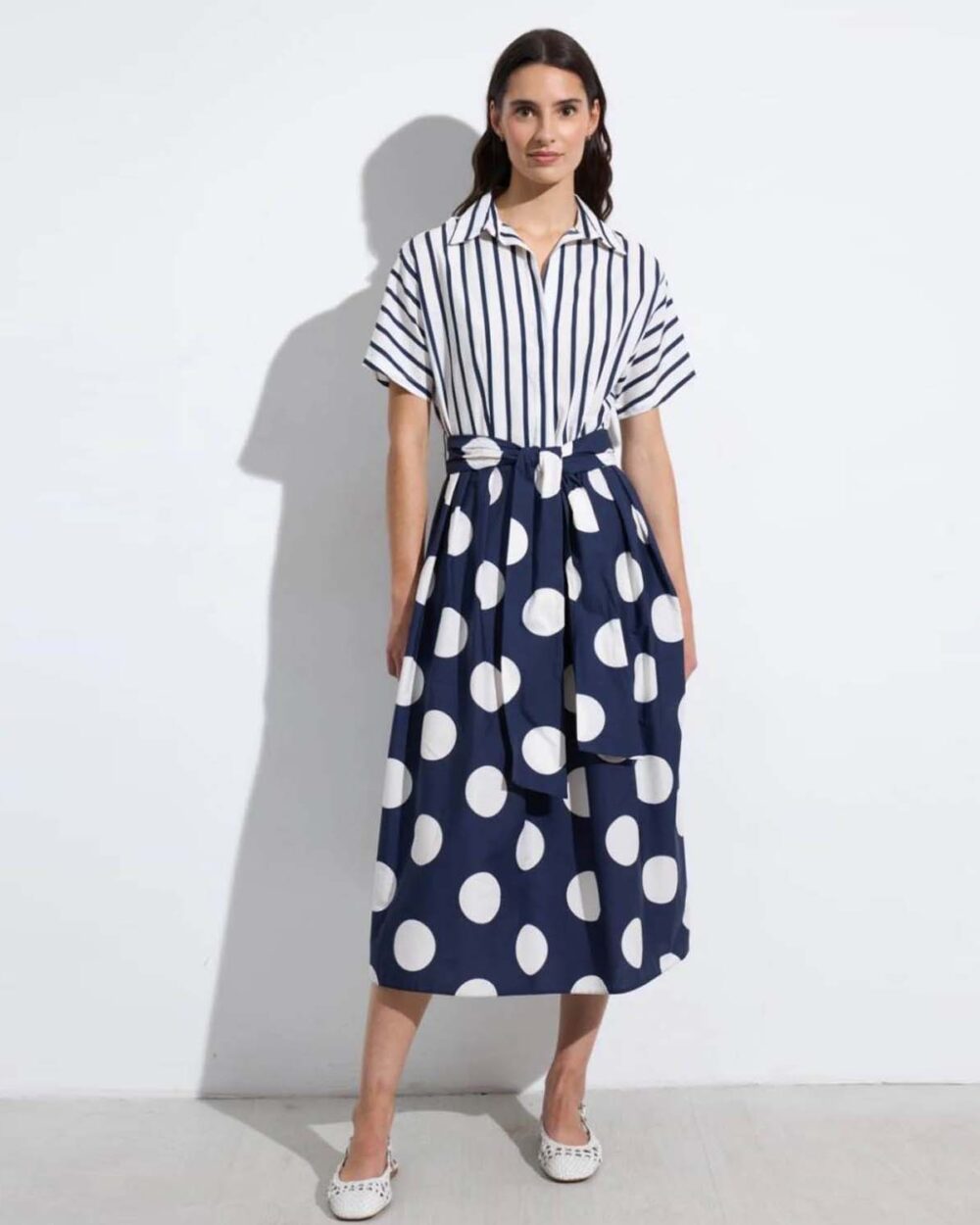 BARILOCHE DAROCA SPOT DRESS-NAVY/WHITE