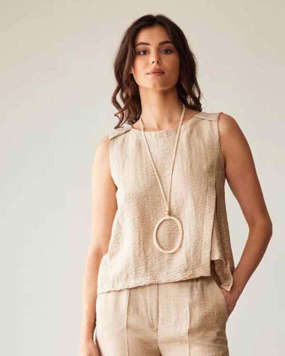 PERUZZI SS26136 PLEAT SHELLTOP-SAND