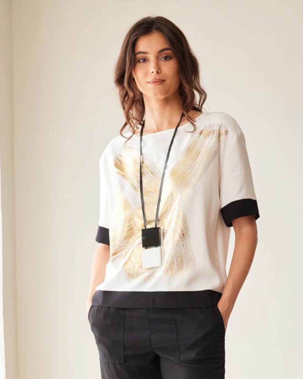 PERUZZI SS26164 METALLIC TOP-BLACK/WHITE