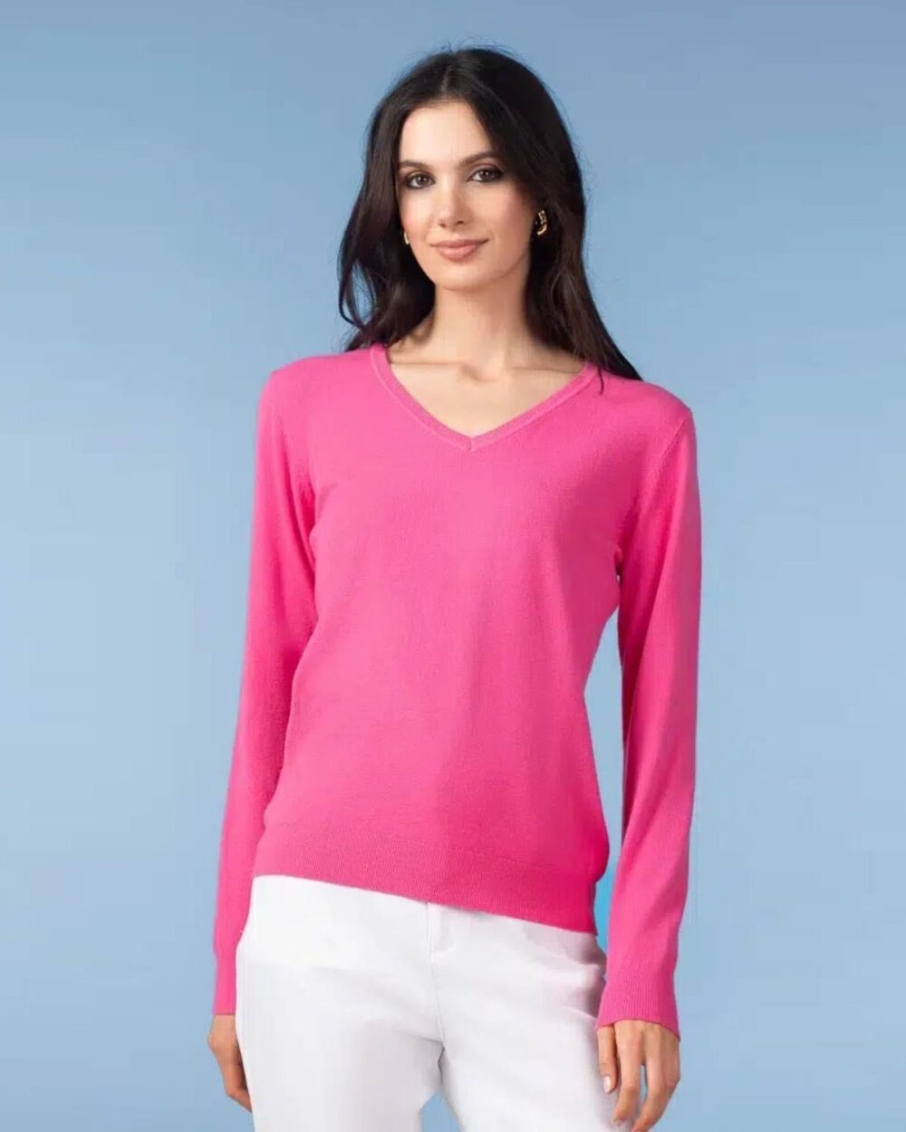 ALISON SHERI YRE703 V NECK JUMPER-FUCHSIA
