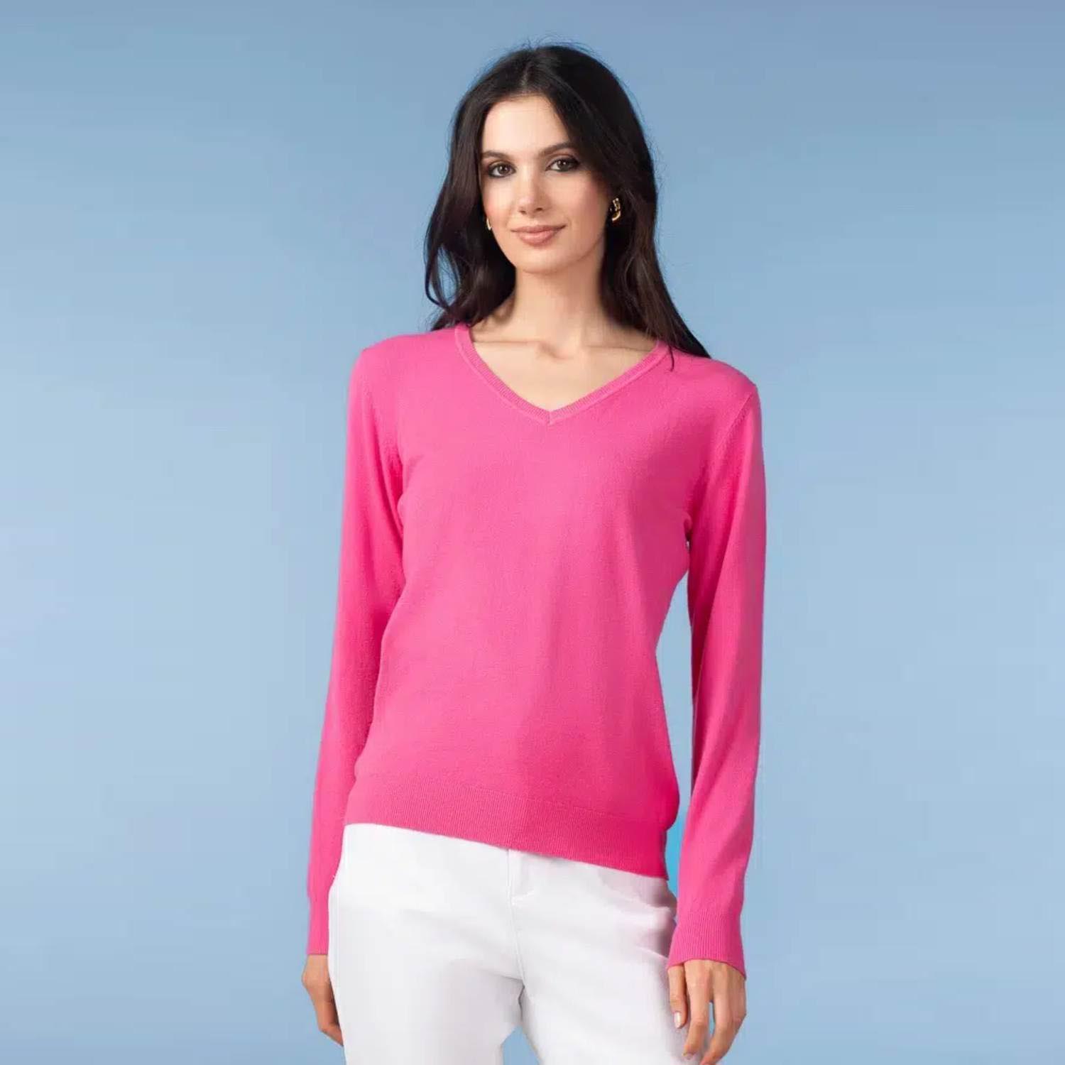 ALISON SHERI YRE703 V NECK JUMPER-FUCHSIA 1 ALISON SHERI YRE703 V NECK JUMPER-FUCHSIA