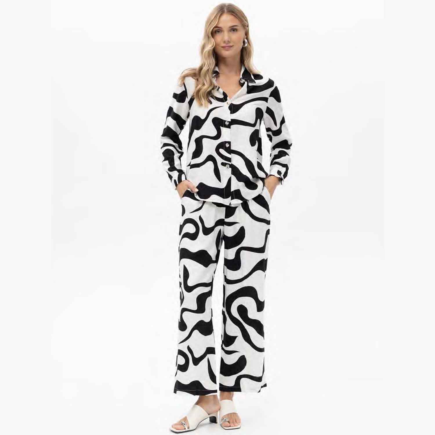 PASSIONI 19210 2PIECE-TOP/TROUSERS-BLACK/WHITE 2 PASSIONI 19210 2PIECE-TOP/TROUSERS-BLACK/WHITE - Image 2