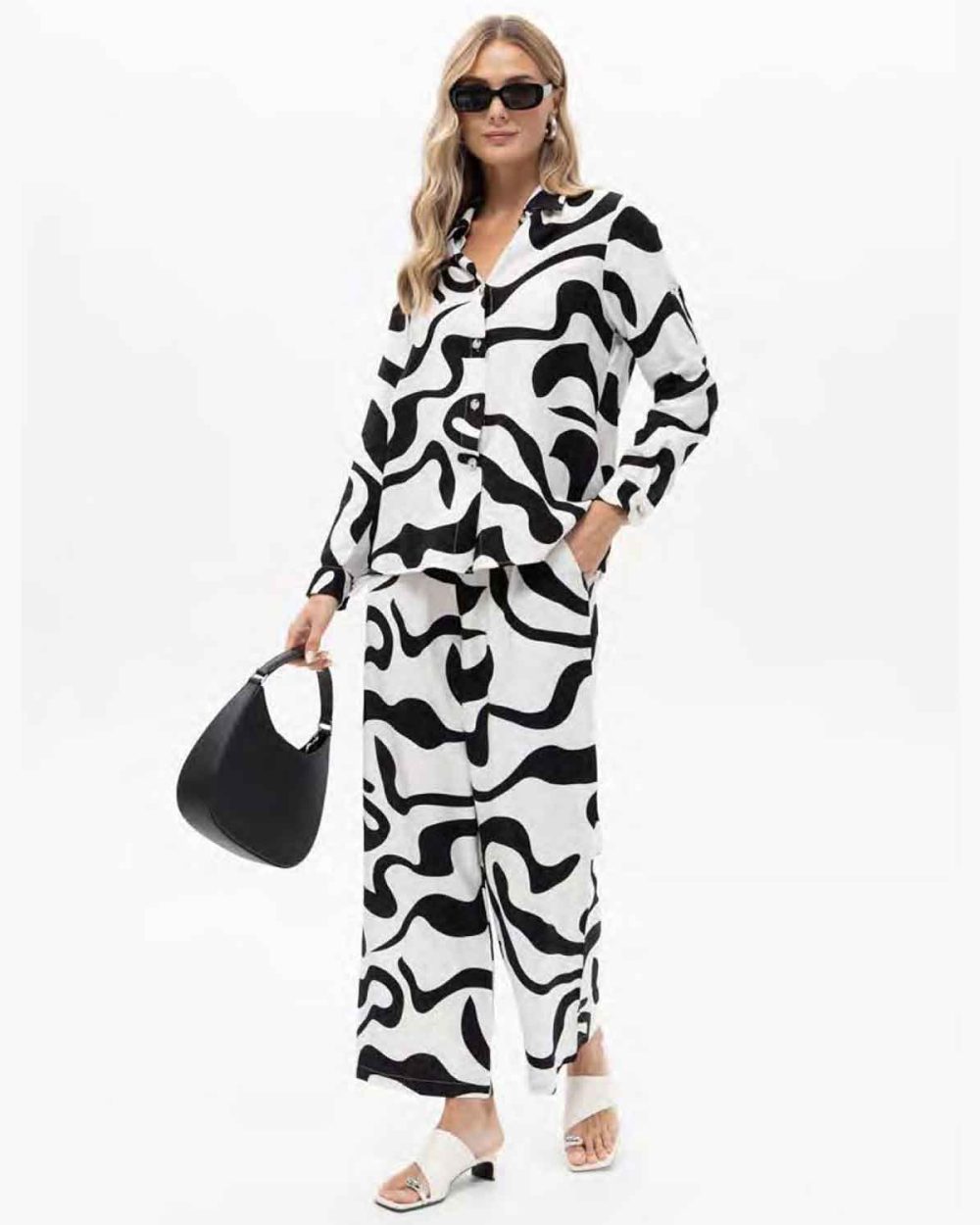 PASSIONI 19210 2PIECE-TOP/TROUSERS-BLACK/WHITE