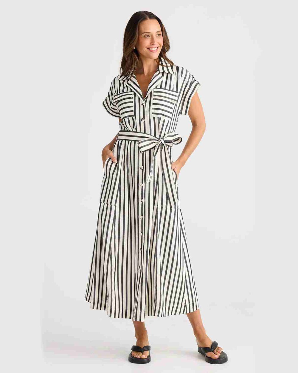 BRAVE&TRUE BT25421 STRIPE DRESS-BLACK